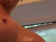 デカパイ, イギリス人, エロ熟女, フェティッシュ, 熟年, 淫乱熟女, シャワー, 一人