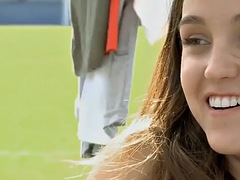 Baby soccer player Danielle Mathers and girlfriends flash big tits on the field Jacqueline Swedberg, Lauren Elise