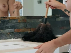 Cleaning Lady in a Series of Escalating dares Sucks Cock