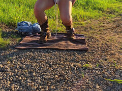 Bigass Redhead Slowly Strips Out of Riding Clothes Teasing with Naked Body