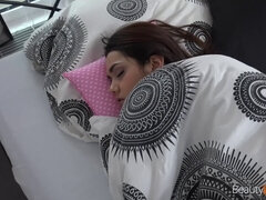 Vakker, Kukk suging, Brunette, Slikking, Naturlig, Naturlige bryster, Synsvinkel, Tenåring