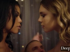 Gabbie Carter & Nia Nacci Threesome - Passionate FFM with Mick - Blowjob, Doggystyle & Cum Swap