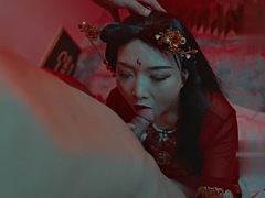 아시안, 중국인, 갱뱅, 그룹, 쓰리섬, 젖가슴