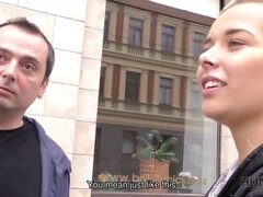 Young Czech couple pays for a smile while they ride a big boner in public
