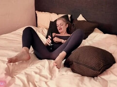 German MILF Femdom JOI: Caged Subby Jerkoff Instruction & Foot Worship HD