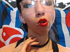 Bright Red Lipstick Drooling A pile of saliva and drool