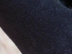 Teasing Feet in College Look: Mini Skirt, Knee Socks & Nylon Layers