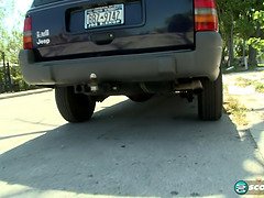 Watch Rachel Love and Levi Cash get their big tits covered in cum in POV car action