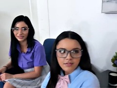Three nerdy innocent girls are ready for a foursome