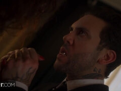 デカパイ, 茶髪の, ハードコア, なめる, 下着, オマンコ, ラフ, ストッキング