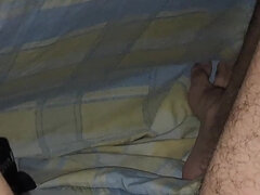 Stroking My Thick Uncut Cock Under the Sheets