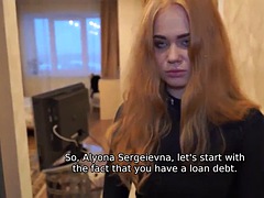 DEBT4k. Great looking redhead gets out of debt after hot sex