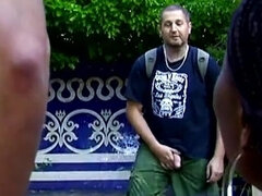 Sexy friends play with their bodies while a young willing cock watches them