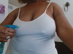 Busty ebony mistress with big tits and huge areolas takes control