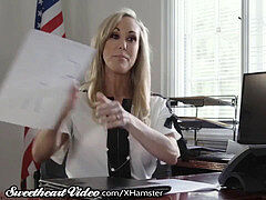 mummy instructor Brandi love Licked by Lez Student in Office