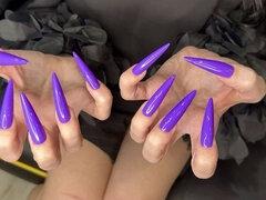 New Longer Shape and New Purple Color, Claws, Long Flexible Fingers Wide Palms, Skin Scratching, Silk Blouse and Tight Skirt