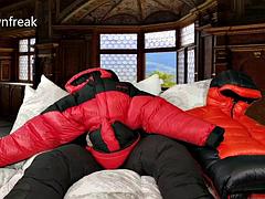 Humping 2 Down Jackets Wearing A Down Suit