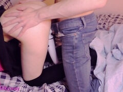 Massage, close up pussy fuck, knee high socks