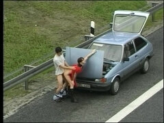 Slutty MILF Sucks Big Cock in Car Then Fucks Her on Highway