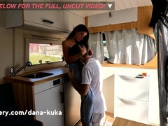 Smoking Spanish Model Rides A Big Cock in Van - Amateur 18yo Brunette Teen and her Boyfriend