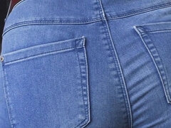 Blue Jeans Ass Tease in Full Back Panties