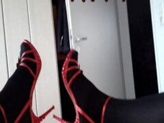 Enthousiasteling, Fetisj, Hakken, Masturbatie, Nylonstof, Alleen, Kousen