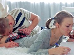 18, 귀여운, 큰 엉덩이, 미친, 자연의 가슴, 보지, 키가 큰, 유니폼