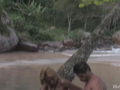 Sabrina Ferrari has her bronze Brazilian body banged by the shore