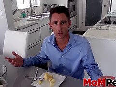 Blonde MILF sucks her stepsons dick in front of her husband