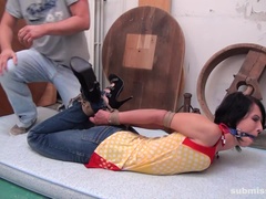 Lucy hard hogtied tight ballgagged completely immobile