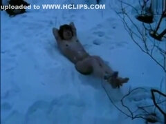 Ice cold snow session for my slave Gwen