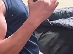 Hot Young Guy Masturbating His Big Cock in Dorm Room