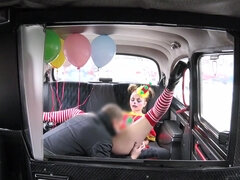 Sexy clown Lady Bug squirts all over the taxi after getting fucked & fingered