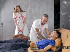 Mature4k. mature nurse is doing a naughty favour and juggles on her patient’s shaft