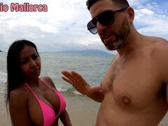 Asiático, Playa, Bikini, Masaje, Público