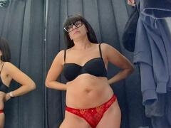 Steamy fitting room fun with Farfalla Wifeshare as she explores her pleasures in public