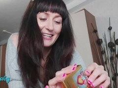 Busty milf enjoys vegetable pleasure with a black condom - the goddess of veggies!