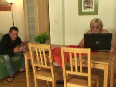 Nerdy blonde mature drilled by smart son-in-law