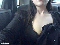 Brunette brune, Voiture, De plein air, Public