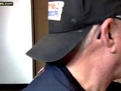 Mature gay bottom fucked by gloryhole after sucking