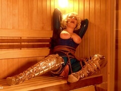 Bondage, Bâillonner, Latex, Masturbation, Chatte