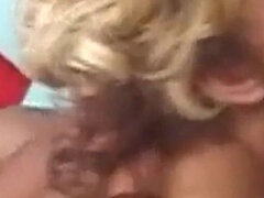 Brunette Beauty with Huge Saggy Tits Eating Cum From an Old Dick