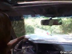 Hitchhiking 70 years old granny riding roadside