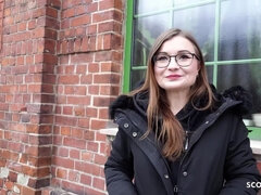 German Small Glasses Student Tiny Emily Pick Up And Talk To Casting Fuck