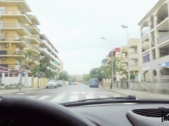 Hitchhiking bimbo with small cans gets pleasantly fucked outdoors