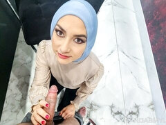 Babe in a white hijab Isabel Love gets fucked in the doggy style