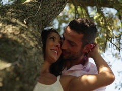 Julia De Lucia pleasuring lucky guy outdoors