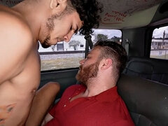 Real straight fucks ATM loving guy in public van outdoor