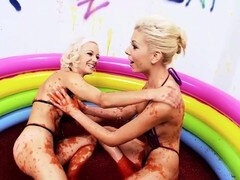 Big fake tits, jello, blondes making out