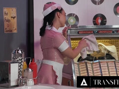 TRANSFIXED - Waitress Ember Fiera Caught Rough Sex With Her Well-Hung Military Husband In Public Diner